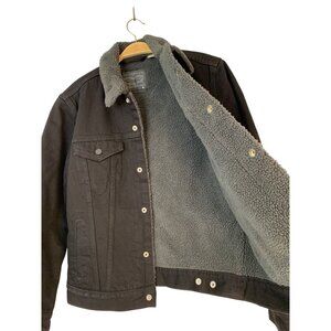 Levi Mens Black Denim Sherpa-Lined Trucker Jacket M RII10590 EUC Snap